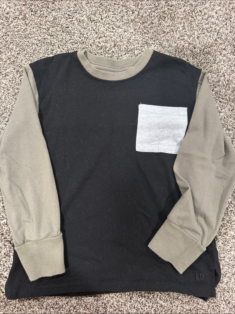 Little Bipsy Black Tee with Olive Sleeves & Gray Pocket